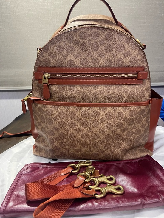 Coach Handbags - Coach Diaper bag Monogram Canvas Backpack with Brown Leather Trim